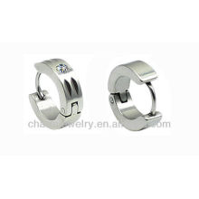 Pair of Stainless Steel Small Huggie Hoop Earrings with Clear Crystals (Diameter: 9mm. Width: appx 6mm) HE-002